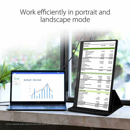 ASUS ZenScreen MB165B Portable USB Monitor - 16" (15.6" viewable), HD(1366x768), Narrow Bezel, USB-powered, Anti-glare surface, ZenScreen sleeve