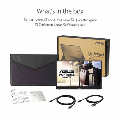 ASUS ZenScreen MB16ACV Portable USB Monitor- 16" (15.6" viewable) FHD IPS, Hybrid Signal Solution, USB Type-C, Flicker Free, Blue Light Filter, Anti-glare surface, Antibacterial treatment
