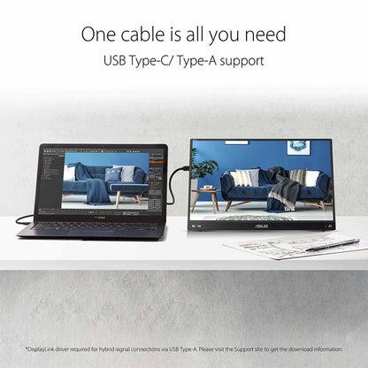 ASUS ZenScreen MB16ACV Portable USB Monitor- 16" (15.6" viewable) FHD IPS, Hybrid Signal Solution, USB Type-C, Flicker Free, Blue Light Filter, Anti-glare surface, Antibacterial treatment