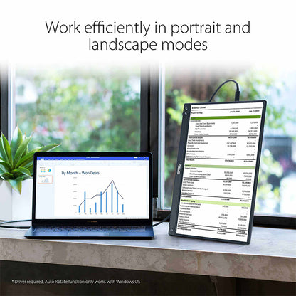 ASUS ZenScreen MB16ACV Portable USB Monitor- 16" (15.6" viewable) FHD IPS, Hybrid Signal Solution, USB Type-C, Flicker Free, Blue Light Filter, Anti-glare surface, Antibacterial treatment