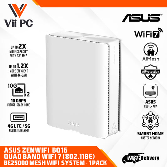 BQ16 Quad Band WiFi 7 (802.11be) BE25000 Mesh WiFi System, support new 320MHz bandwidth & 4096-QAM, Multi-link operation (MLO),dual 10G ports, backup WAN, subscription free network security and AiMesh support