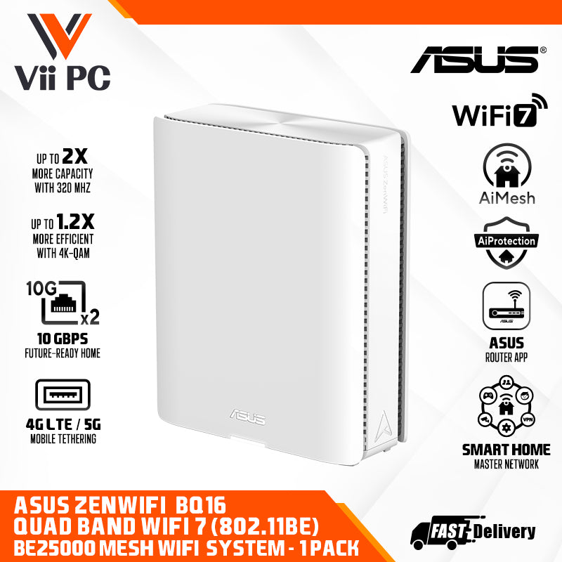 BQ16 Quad Band WiFi 7 (802.11be) BE25000 Mesh WiFi System, support new 320MHz bandwidth & 4096-QAM, Multi-link operation (MLO),dual 10G ports, backup WAN, subscription free network security and AiMesh support