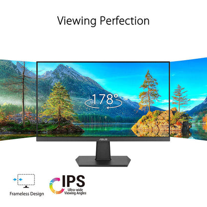 ASUS VA24EHF Eye Care Gaming Monitor - 24" IPS, FHD, Frameless, 100Hz, Adaptive-Sync, 1ms MPRT, HDMI, Low Blue Light, Flicker Free, Wall Mountable
