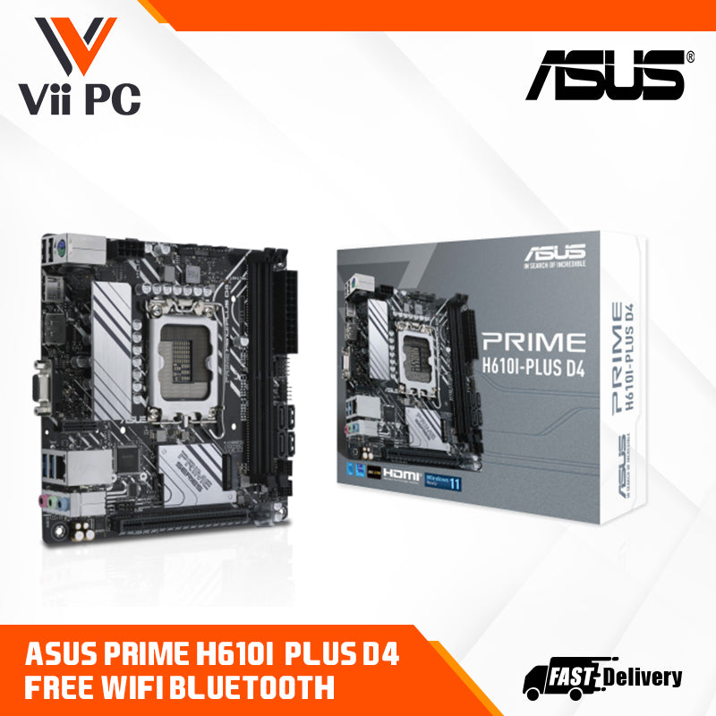 ASUS PRIME H610I-PLUS D4 Free WIFI &Bluetooth LGA 1700 Intel 12th & 13th Gen & Intel vPro mini ITX Motherboard PCIe 4.0, DDR4, USB 3.2 Gen 1 Type-A, M.2 slot, 1 Gb Lan, DP/HDMI/D-Sub