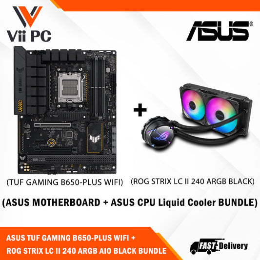 ASUS ROG STRIX LC II 240 ARGB AIO CPU Liquid Cooler with Dual ROG 120mm addressable RGB radiator fans + ASUS TUF GAMING B650-PLUS AM5,  ATX Motherboard BUNDLE