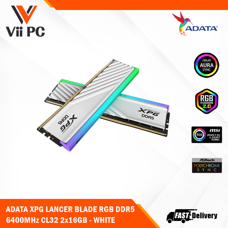 ADATA XPG LANCER RGB DDR5 6000MHz CL30 / XPG LANCER BLADE RGB DDR5 6400MHz CL32 (2x16GB)32GB XMP/EXPO - BLACK/WHITE