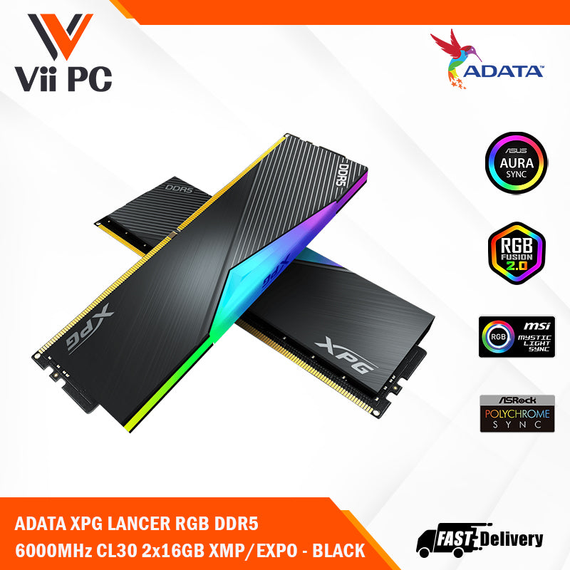 ADATA XPG LANCER RGB DDR5 6000MHz CL30 / XPG LANCER BLADE RGB DDR5 6400MHz CL32 (2x16GB)32GB XMP/EXPO - BLACK/WHITE