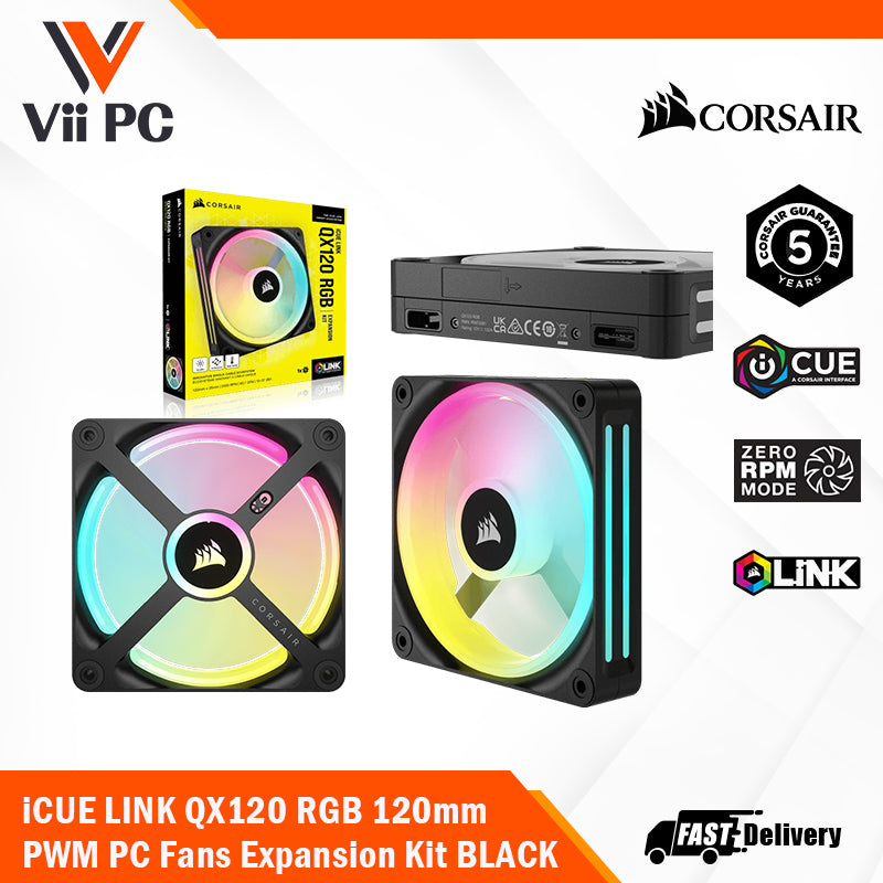 CORSAIR iCUE LINK QX120 RGB BLACK/WHITE, 120mm Magnetic Dome RGB Fan, Expansion Kit (Single Fan)