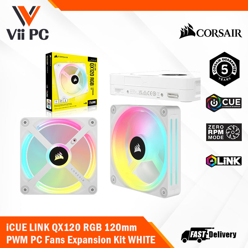CORSAIR iCUE LINK QX120 RGB BLACK/WHITE, 120mm Magnetic Dome RGB Fan, Expansion Kit (Single Fan)
