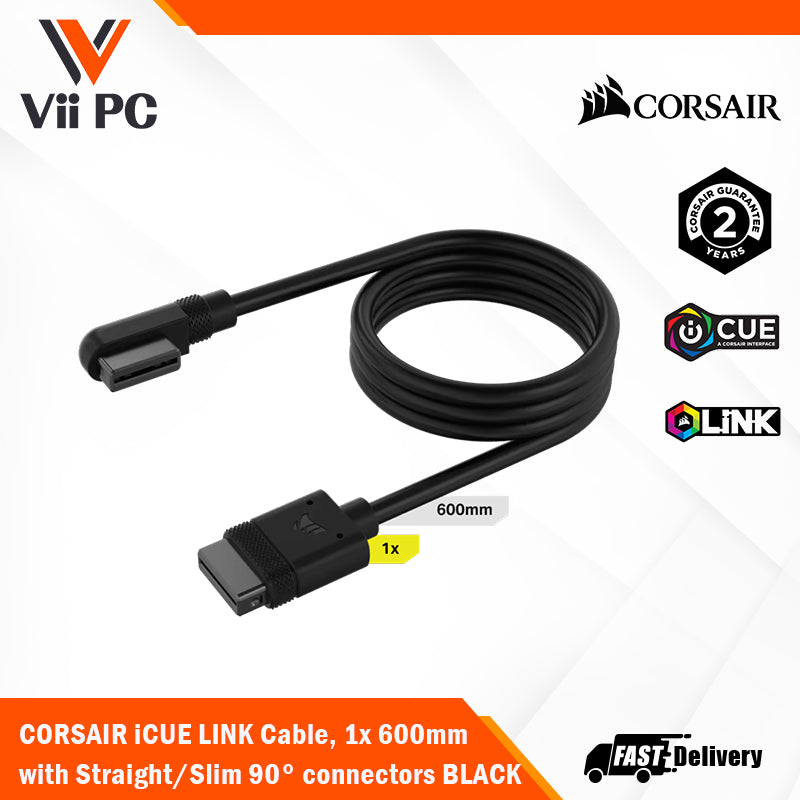 CORSAIR iCUE LINK Slim Cable, 600mm (90 Degrees Connector) BLACK