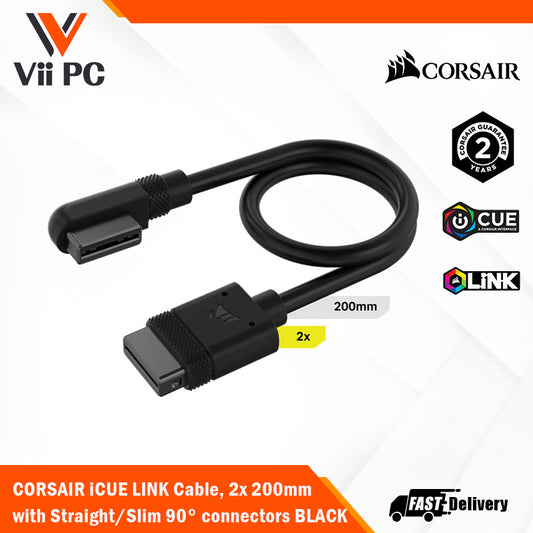 CORSAIR iCUE LINK Slim Cable, 200mm (90 Degrees Connector) BLACK - 2 x Cables