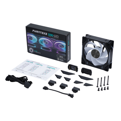 PHANTEKS D30 120mm PWM Fan, DRGB, Reversed Blade, 1Fan/3Fans BLACK/WHITE