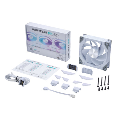 PHANTEKS D30 120mm PWM Fan, DRGB, Reversed Blade, 1Fan/3Fans BLACK/WHITE