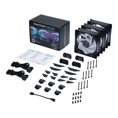 PHANTEKS D30 120mm PWM Fan, DRGB, Reversed Blade, 1Fan/3Fans BLACK/WHITE
