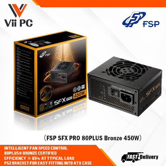 FSP SFX PRO 450W 80 Plus® Bronze Power Supply - DC-to-DC, SFX to ATX Adapter, Intelligent Fan Control
