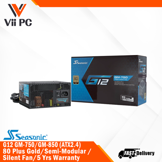 Seasonic G12 GM-750 or GM-850 (ATX2.4) 80 Plus® Gold Power Supply - Semi-Modular / Silent Fan (5 Year Warranty)