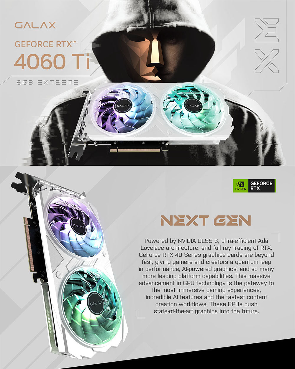 GALAX NVIDIA GeForce RTX 4060 Ti EX WHITE GAMING Graphics Card 8GB GDDR6 128-bit/DP*3/HDMI 2.1/DLSS 3