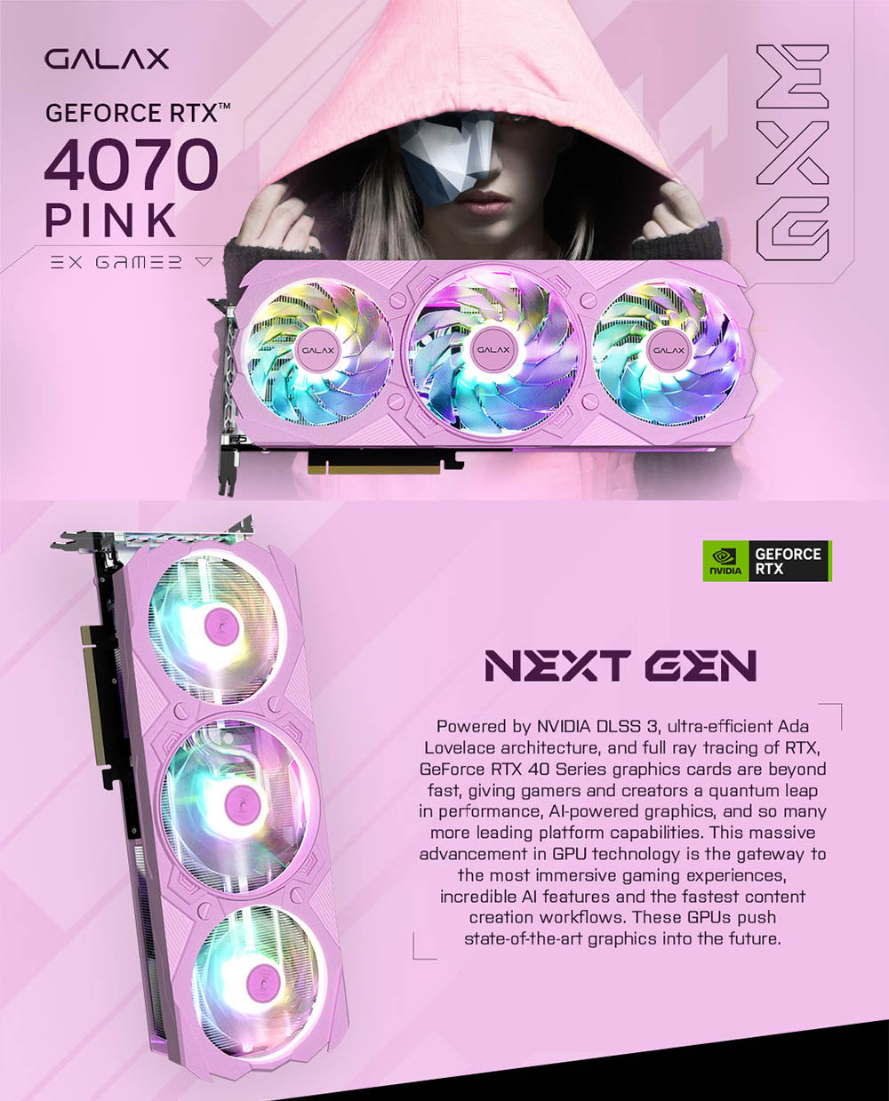 GALAX NVIDIA GeForce RTX 4070 EX GAMER PINK 12GB GDDR6X DLSS 3 GAMING Graphics Card