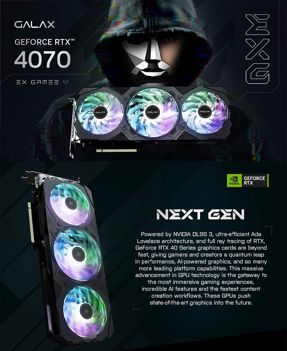 GALAX NVIDIA GeForce RTX 4070 EX GAMER 12GB GDDR6X DLSS3 GAMING Graphics Card