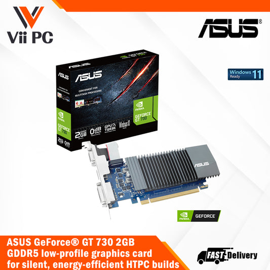 ASUS NIDIA GeForce® GT 730 2GB GDDR5 low-profile graphics card for silent, energy-efficient HTPC builds, 0dB Cooling - Perfect for Building a Hushed HTPC