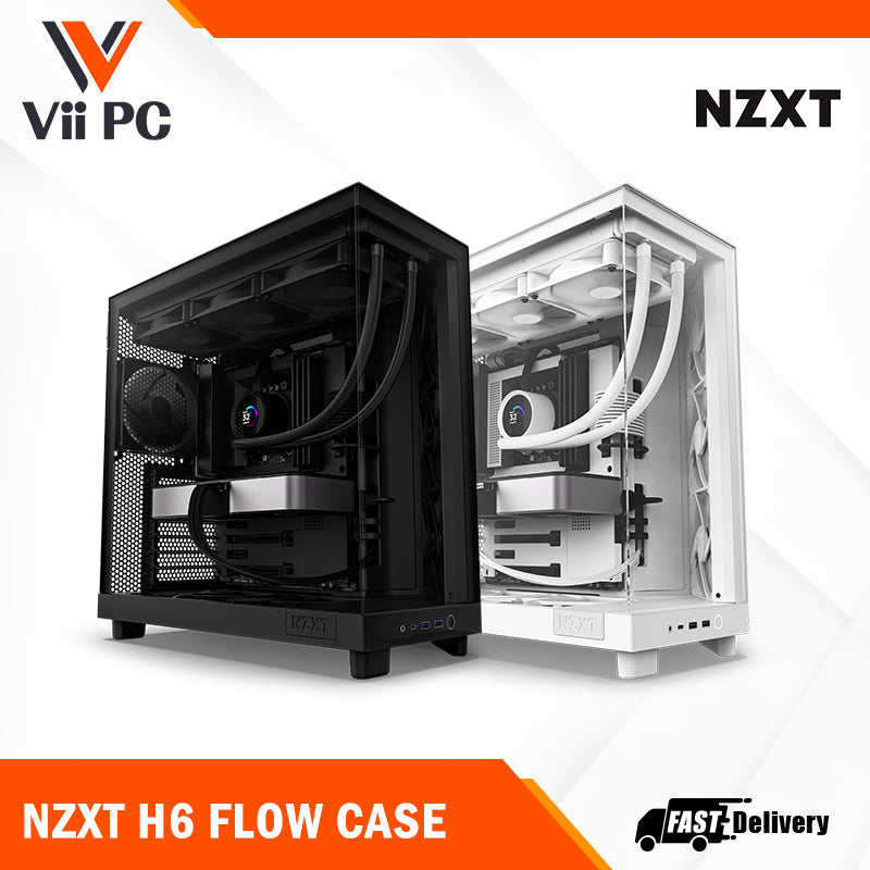 NZXT H6 FLOW/H6 FLOW RGB Dual-Chamber Mid-Tower Airflow Case /w RGB Fans Case - MATTE BLACK/MATTE WHITE CASING
