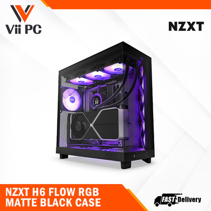 NZXT H6 FLOW/H6 FLOW RGB Dual-Chamber Mid-Tower Airflow Case /w RGB Fans Case - MATTE BLACK/MATTE WHITE CASING