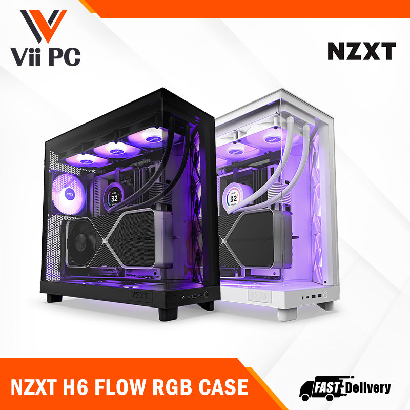 NZXT H6 FLOW/H6 FLOW RGB Dual-Chamber Mid-Tower Airflow Case /w RGB Fans Case - MATTE BLACK/MATTE WHITE CASING