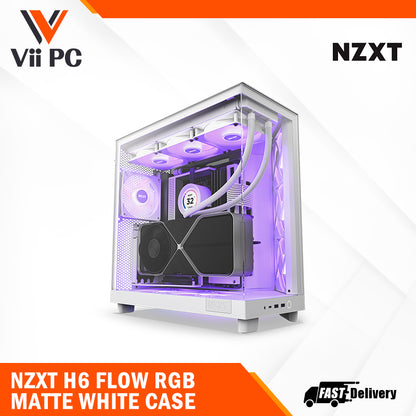 NZXT H6 FLOW/H6 FLOW RGB Dual-Chamber Mid-Tower Airflow Case /w RGB Fans Case - MATTE BLACK/MATTE WHITE CASING