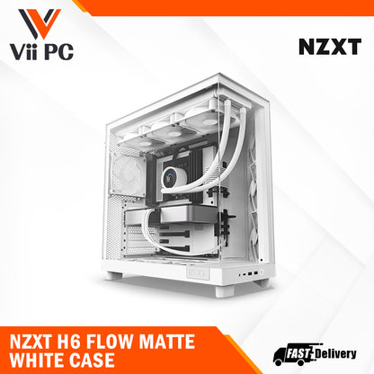 NZXT H6 FLOW/H6 FLOW RGB Dual-Chamber Mid-Tower Airflow Case /w RGB Fans Case - MATTE BLACK/MATTE WHITE CASING
