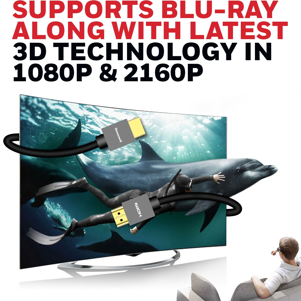 Honeywell HDMI 2/3/5/10 Mtr with Ethernet – 2.0 Compliant Slim Platinum Series/3 Years Warranty