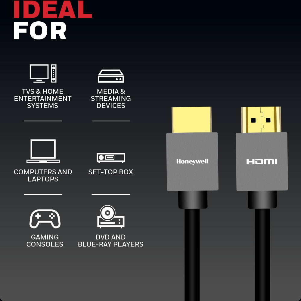 Honeywell HDMI 2/3/5/10 Mtr with Ethernet – 2.0 Compliant Slim Platinum Series/3 Years Warranty
