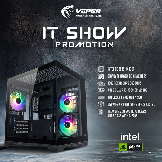 [IT SHOW 2025 Promotion] ViiPER Gaming PC Intel® Core™ i5-14400F, GIGABYTE B760M DS3H AX DDR5, ASUS DUAL RTX 4060 OC V2 8GB