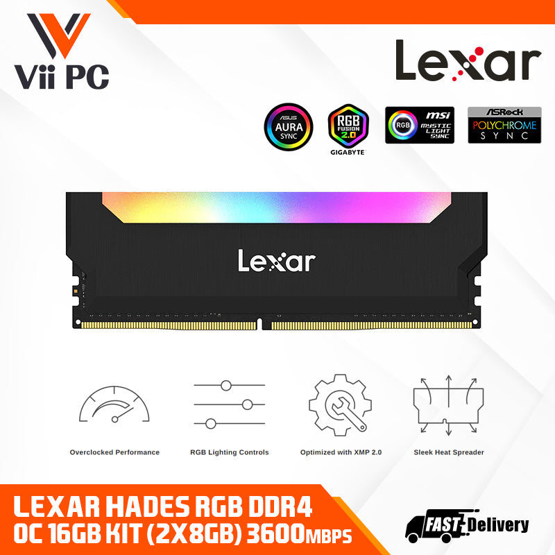 Lexar Hades 16GB Kit (8GBx2) RGB LED Lightning, DDR4 RAM 3600MHz CL18 Desktop Memory INTEL XMP 2.0 and AMD Ryzen Support