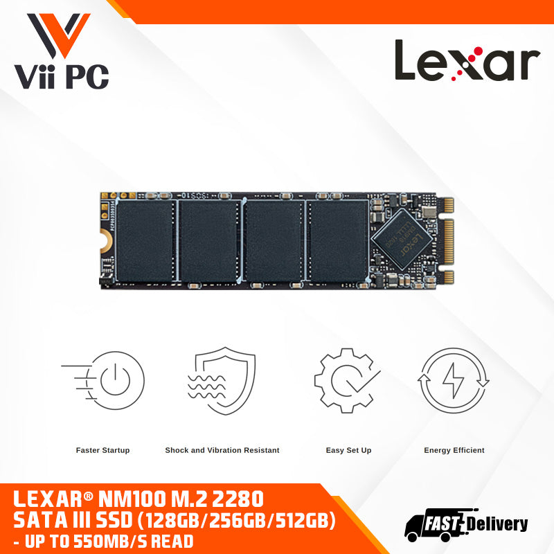 Lexar® NM100 M.2 2280 SATA III (6Gb/s) SSD (128GB / 256GB / 512GB) - Up to 550MB/s read