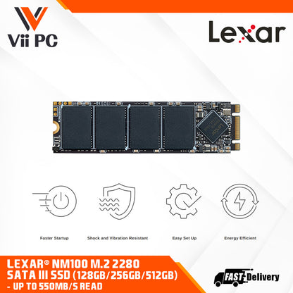 Lexar® NM100 M.2 2280 SATA III (6Gb/s) SSD (128GB / 256GB / 512GB) - Up to 550MB/s read