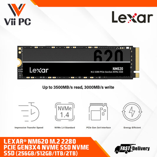 Lexar® NM620 M.2 2280 PCIe Gen3x4 NVMe SSD NVMe SSD (256GB / 512GB /1 TB / 2TB) - Up to 3500MB/s read, 3000MB/s write