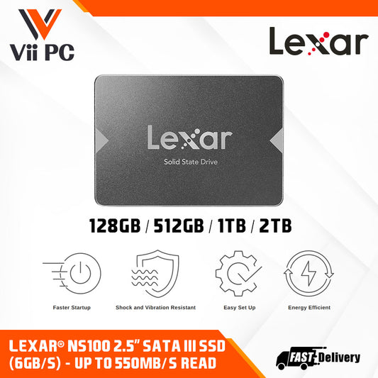 Lexar® NS100 2.5” SATA III (6Gb/s) SSD (128GB / 512GB / 1TB / 2TB) - Up to 550MB/s read
