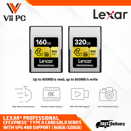 Lexar® Professional CFexpress™ Type A Card GOLD Series with VPG-400 Support (160GB / 320GB) - Up to 900MB/s read, up to 800MB/s write