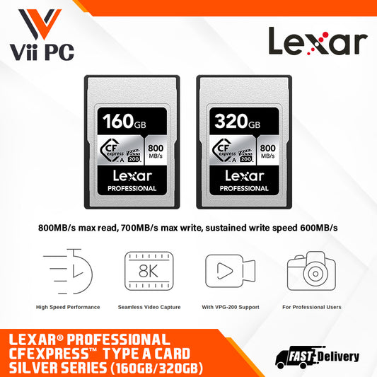 Lexar® Professional CFexpress™ Type A Card SILVER Series (160GB / 320GB) - 800MB/s max read, 700MB/s max write, sustained write speed 600MB/s