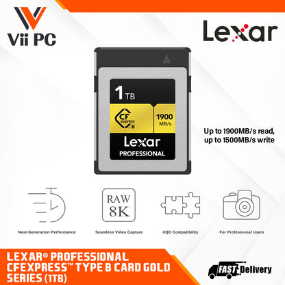 Lexar® Professional CFexpress™ Type B Card GOLD Series (128GB / 256GB / 512GB / 1TB / 2TB)