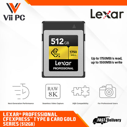 Lexar® Professional CFexpress™ Type B Card GOLD Series (128GB / 256GB / 512GB / 1TB / 2TB)