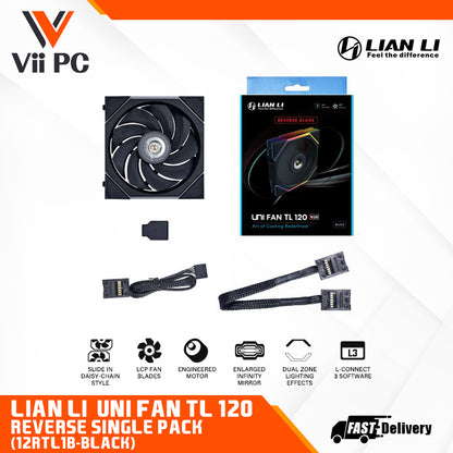 LIAN LI UNI FAN TL120 RGB REVERSE Single Pack BLACK/WHITE Cooler - 3 Yrs Wty