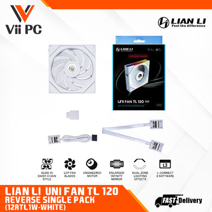 LIAN LI UNI FAN TL120 RGB REVERSE Single Pack BLACK/WHITE Cooler - 3 Yrs Wty