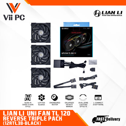 LIAN LI UNI FAN TL120 REVERSE RGB Triple Pack BLACK Cooler/WHITE Cooler with CONTROLLER - 3 Yrs Wty