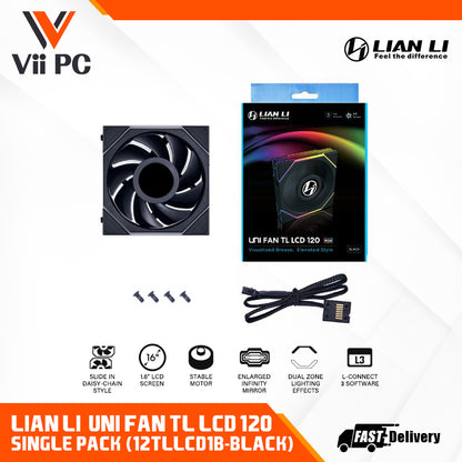 LIAN LI UNI FAN TL120 LCD 120MM Single Pack BLACK/WHITE - 3 Yrs Wty