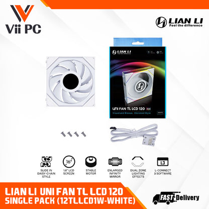 LIAN LI UNI FAN TL120 LCD 120MM Single Pack BLACK/WHITE - 3 Yrs Wty