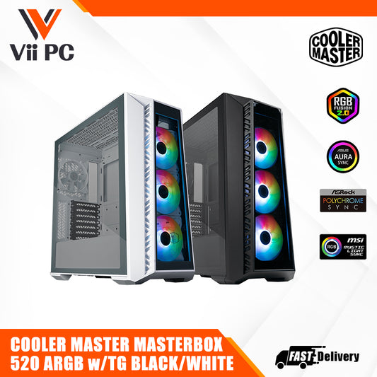 COOLER MASTER MASTERBOX 520 ARGB ATX PC Case With TG BLACK/WHITE