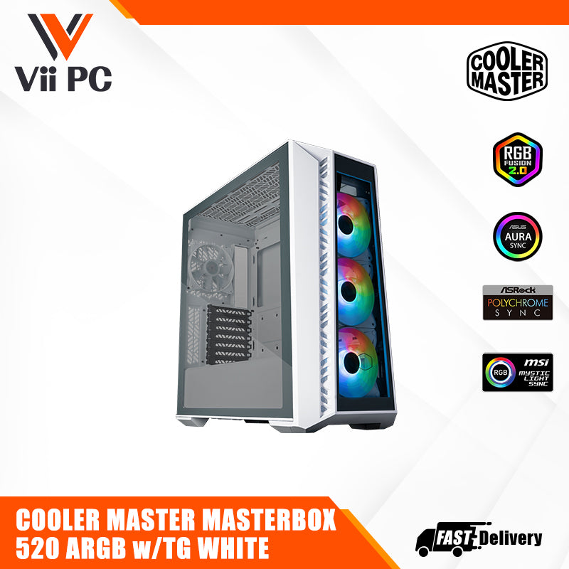 Cooler Master MASTERBOX 520 ARGB ATX PC Case With TG BLACK/WHITE