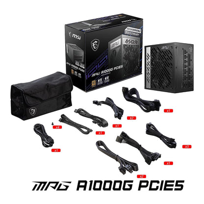 MSI MPG A1000G PCIE 5.0 ATX 3.0 80 Plus® Gold 1000W Full Modular Gaming Power Supply - 12VHPWR Cable, ATX 3.0 compatible, Supports Nvidia® GeForce RTX™ 40 Series