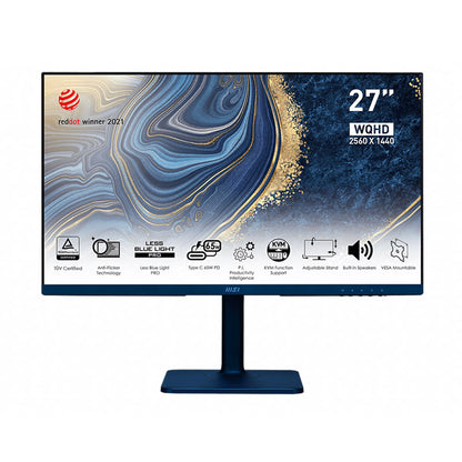 MSI Modern MD272QP Ultramarine Business Productivity Monitor - 27" WQHD (2560x1440), IPS, 75Hz, Eye Care, 4ms, HDMI, Displayport, USB C, Productivity Intelligence (P.I.), KVM, Type-C, Built-in Speakers, USB Hub